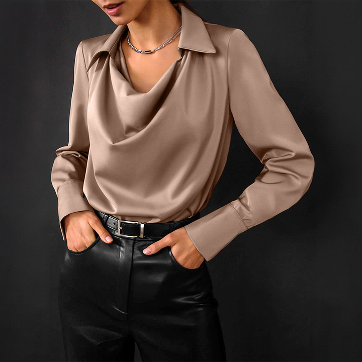 Rhaelle | Chemisier Élégant en Satin à Manches Longues pour Femmes avec Col - Élégante Robe Chemise