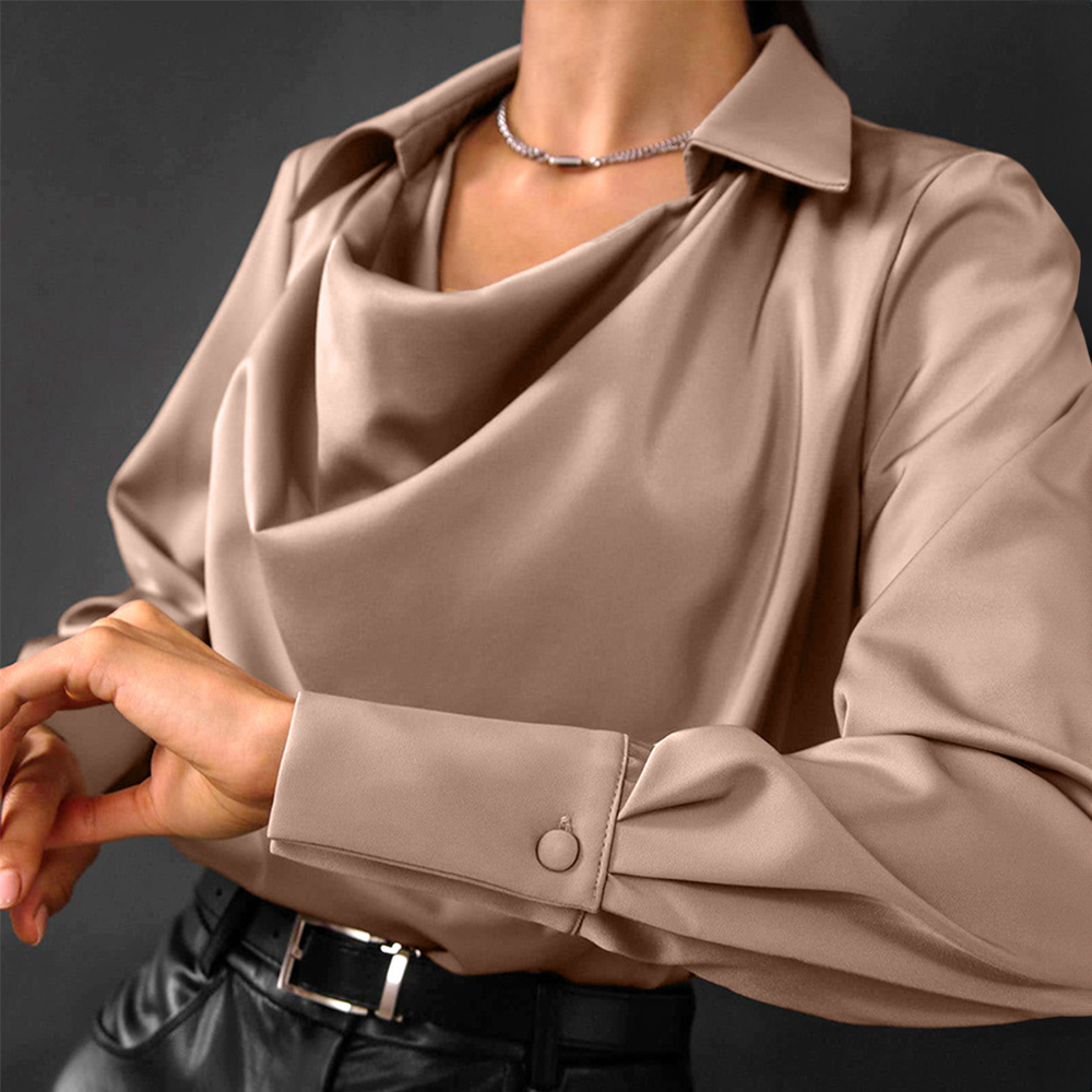 Rhaelle | Chemisier Élégant en Satin à Manches Longues pour Femmes avec Col - Élégante Robe Chemise