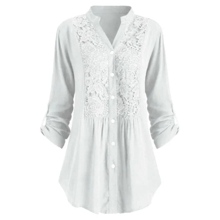 Blouse Élégante en Tissu Heather Brodé à Manches Longues avec Fermeture Boutonnée pour Femmes