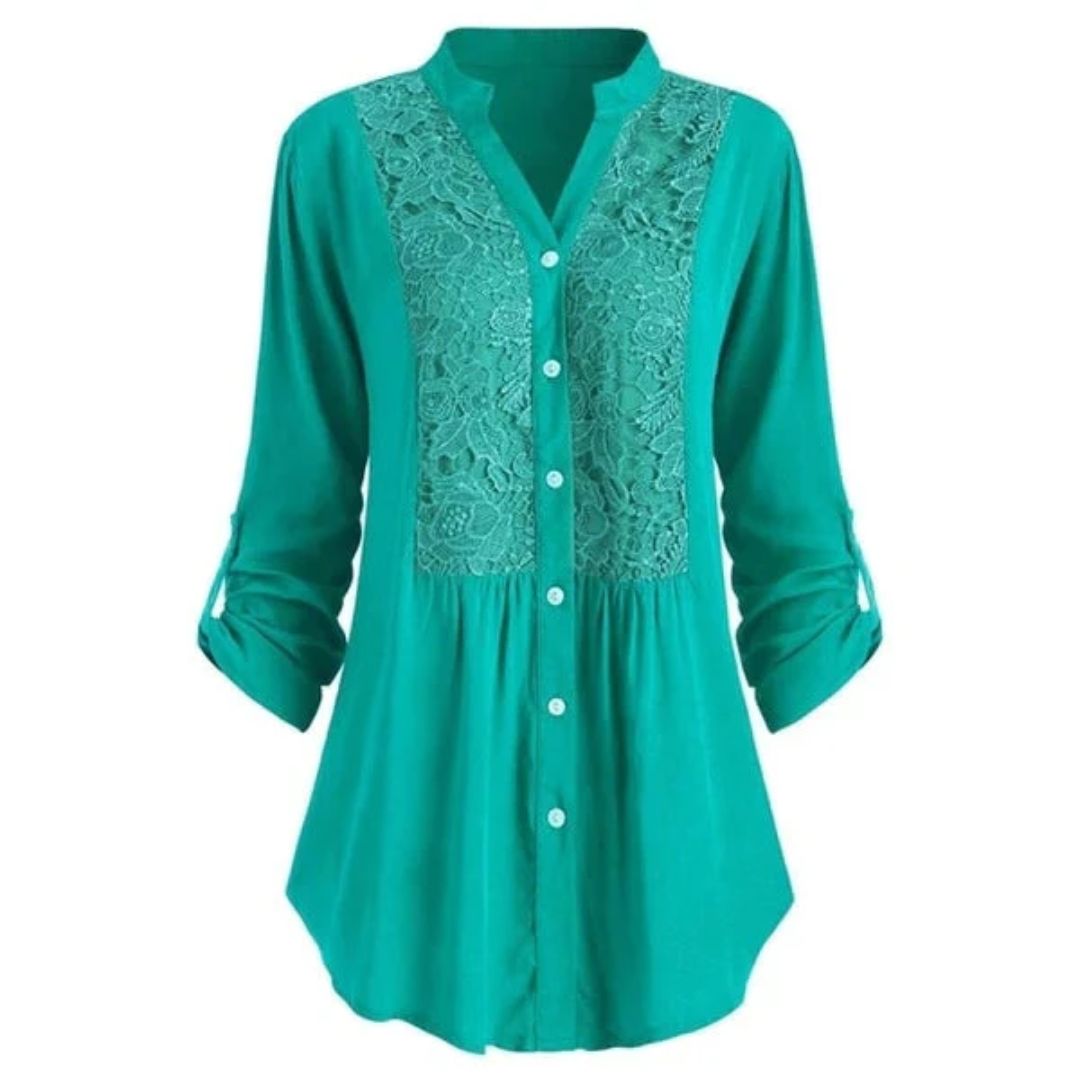 Blouse Élégante en Tissu Heather Brodé à Manches Longues avec Fermeture Boutonnée pour Femmes