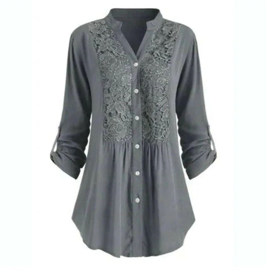 Blouse Élégante en Tissu Heather Brodé à Manches Longues avec Fermeture Boutonnée pour Femmes