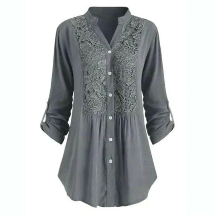 Blouse Élégante en Tissu Heather Brodé à Manches Longues avec Fermeture Boutonnée pour Femmes