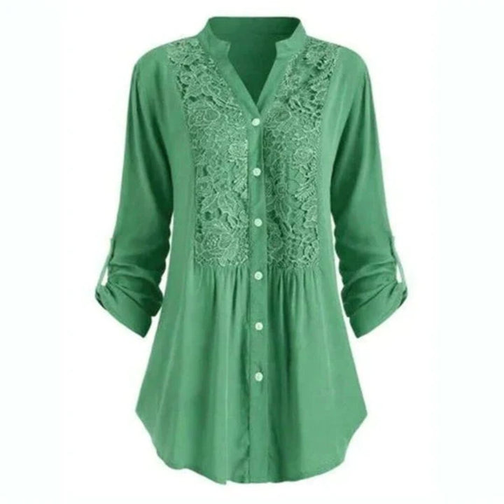 Blouse Élégante en Tissu Heather Brodé à Manches Longues avec Fermeture Boutonnée pour Femmes
