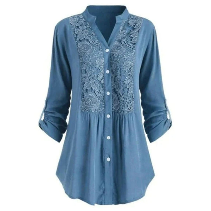 Blouse Élégante en Tissu Heather Brodé à Manches Longues avec Fermeture Boutonnée pour Femmes