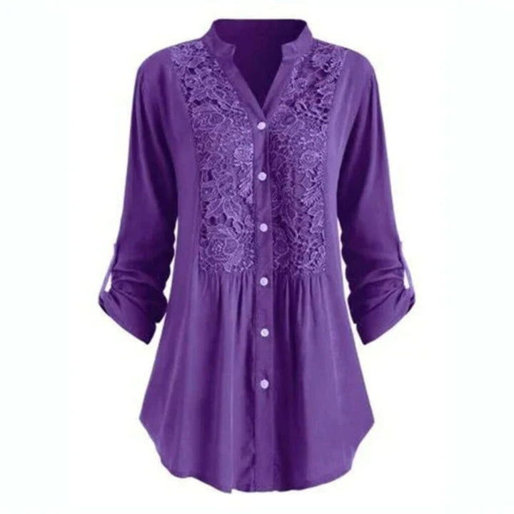 Blouse Élégante en Tissu Heather Brodé à Manches Longues avec Fermeture Boutonnée pour Femmes