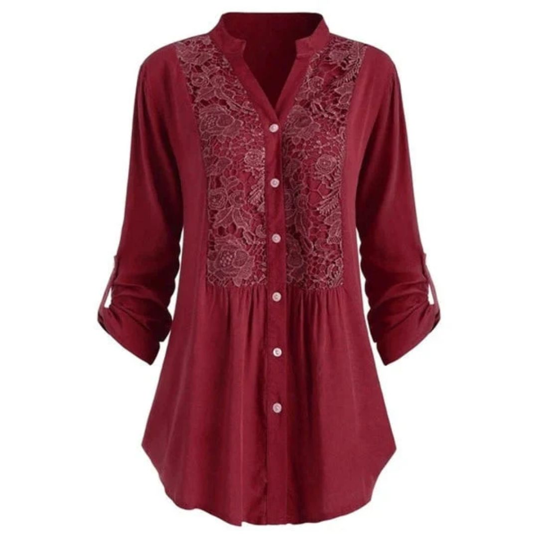 Blouse Élégante en Tissu Heather Brodé à Manches Longues avec Fermeture Boutonnée pour Femmes