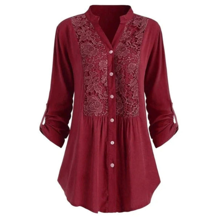 Blouse Élégante en Tissu Heather Brodé à Manches Longues avec Fermeture Boutonnée pour Femmes