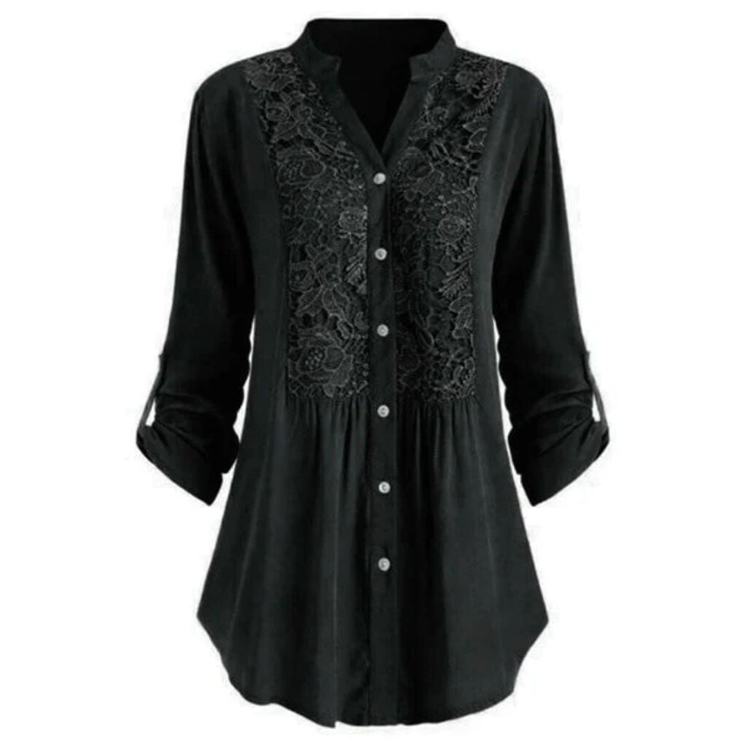 Blouse Élégante en Tissu Heather Brodé à Manches Longues avec Fermeture Boutonnée pour Femmes
