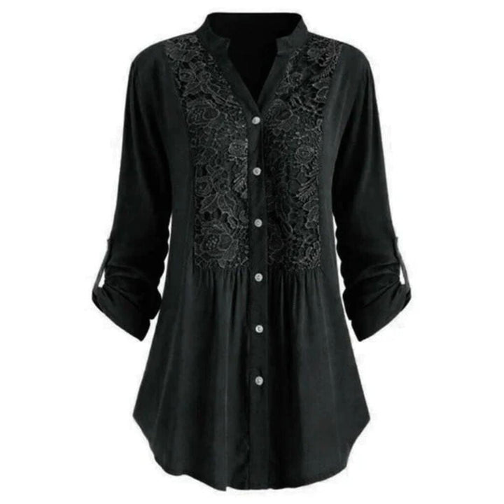 Blouse Élégante en Tissu Heather Brodé à Manches Longues avec Fermeture Boutonnée pour Femmes