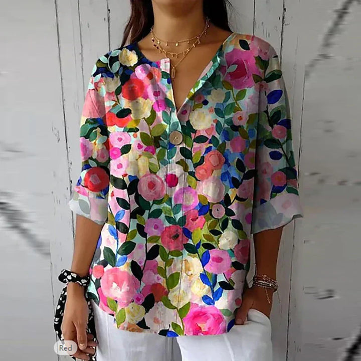 Albane | Blouse élégante à fleurs pour femmes avec manches courtes, haut décontracté et stylé