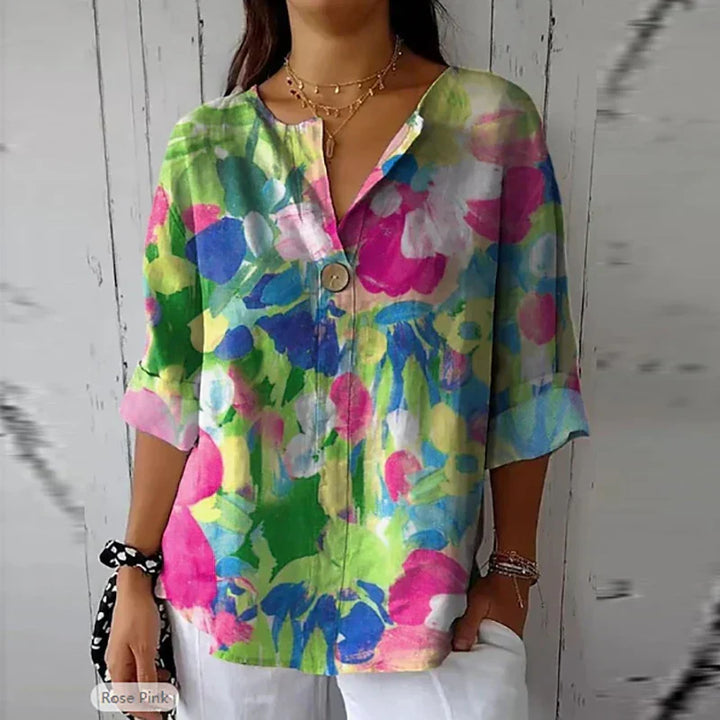 Albane | Blouse élégante à fleurs pour femmes avec manches courtes, haut décontracté et stylé