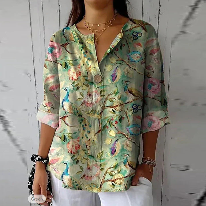 Albane | Blouse élégante à fleurs pour femmes avec manches courtes, haut décontracté et stylé