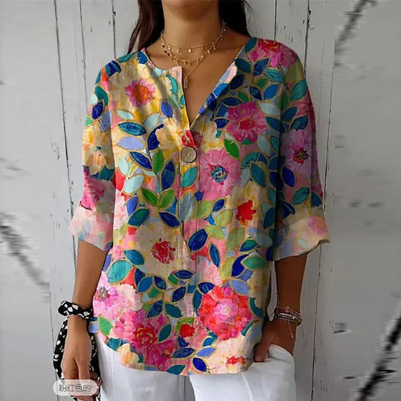 Albane | Blouse élégante à fleurs pour femmes avec manches courtes, haut décontracté et stylé