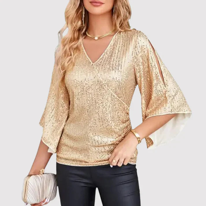 Naya | Chemisier étincelant à manches ballon - Top féminin chic et élégant pour les soirées festives