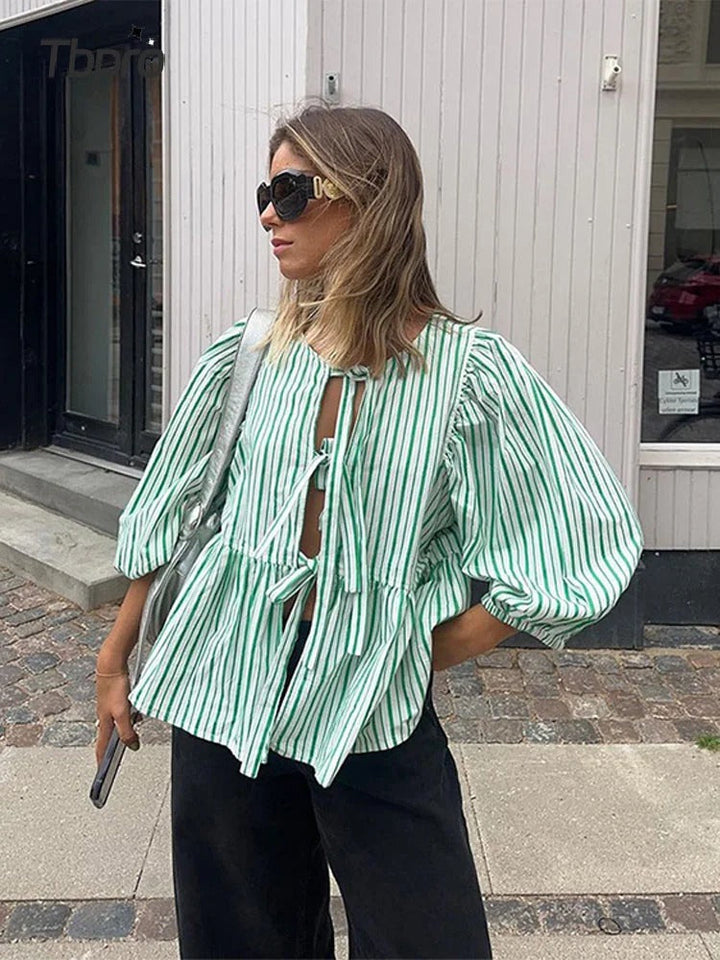 Indy - Blouse élégante pour femmes avec de longues manches bouffantes élégantes