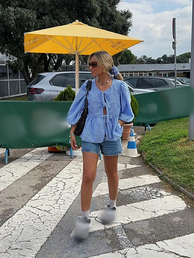 Indy - Blouse élégante pour femmes avec de longues manches bouffantes élégantes