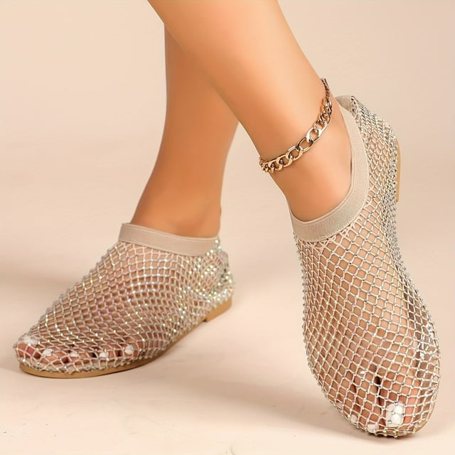 Jeane | Élégantes ballerines en mesh avec des accents de diamants scintillants