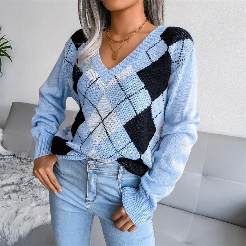 Sweet - Pull tricoté à col et V à la mode pour un look élégant