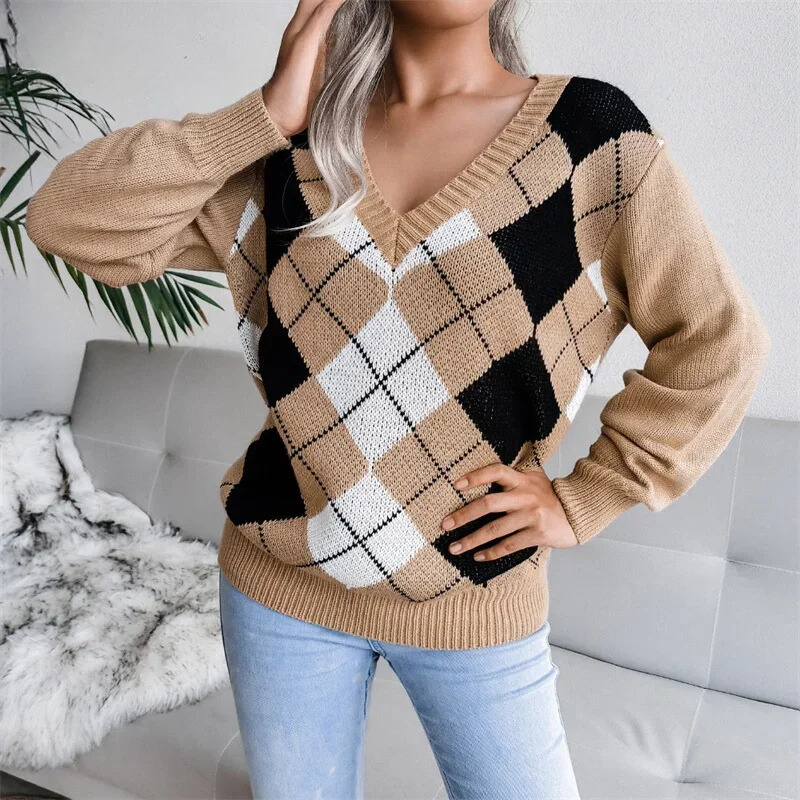 Sweet - Pull tricoté à col et V à la mode pour un look élégant