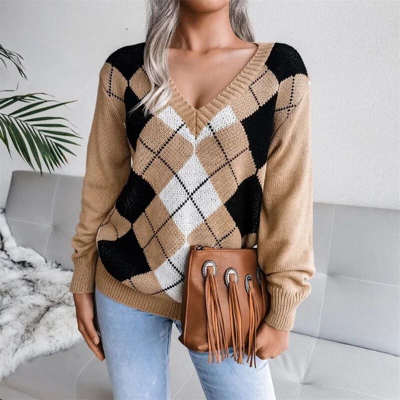 Sweet - Pull tricoté à col et V à la mode pour un look élégant