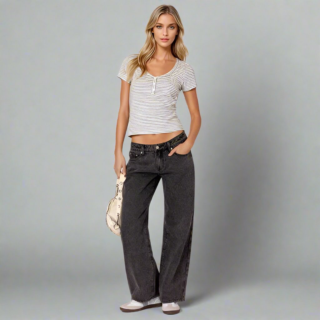 Jeans Roxy taille basse - Denim stretch à la mode et confortable avec une coupe Y2K parfaite.
