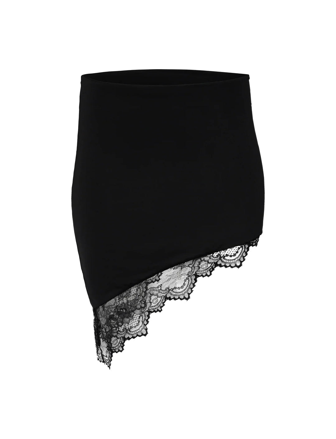 Ensemble élégant de crop top en dentelle noire et de mini-jupe pour une allure raffinée.