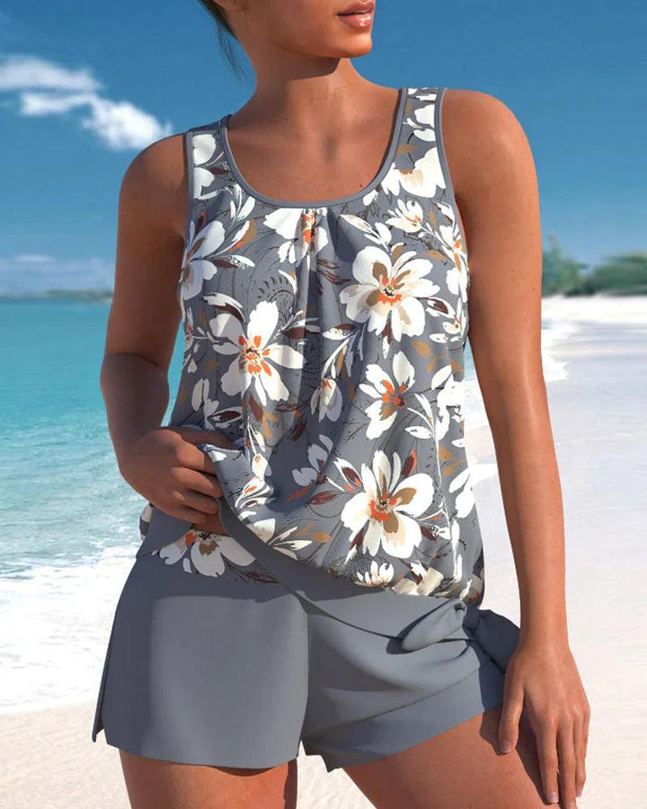 Tankini élégant avec imprimé floral pour femmes pour un look de plage stylé.