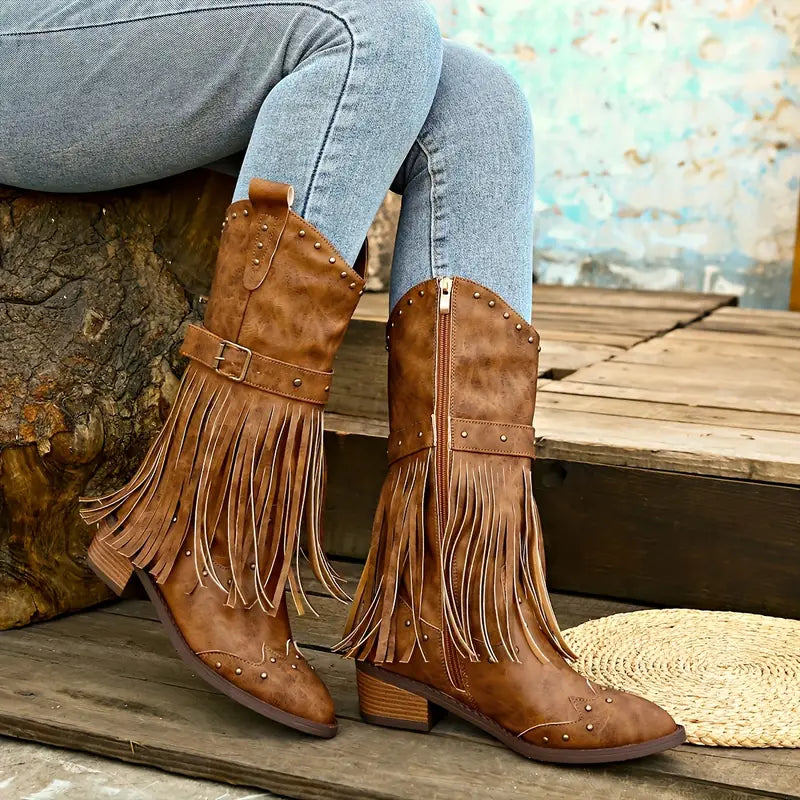 Celeste - Bottes stylées pour femmes, ornées d'un gland élégant et d'un talon stable
