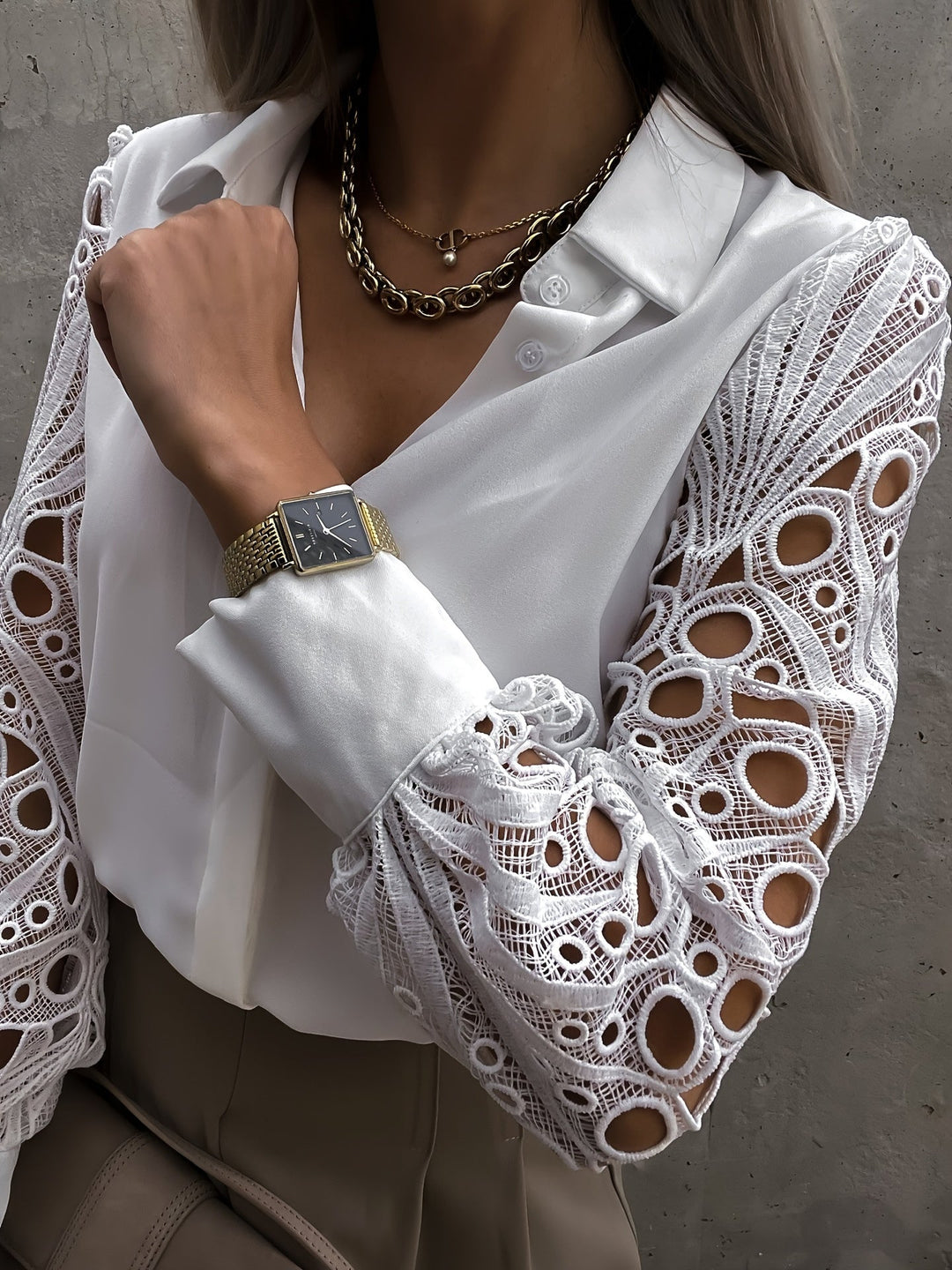 Melora | Blouse Élégante pour Femmes à Manches Longues avec Détails Brodés Décoratifs - Perfekte Haut Casual