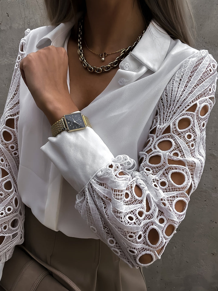 Melora | Blouse Élégante pour Femmes à Manches Longues avec Détails Brodés Décoratifs - Perfekte Haut Casual