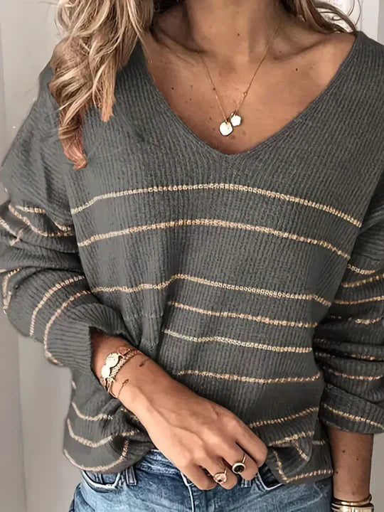 Luna - Pull V en rayures élégant pour la femme à la mode