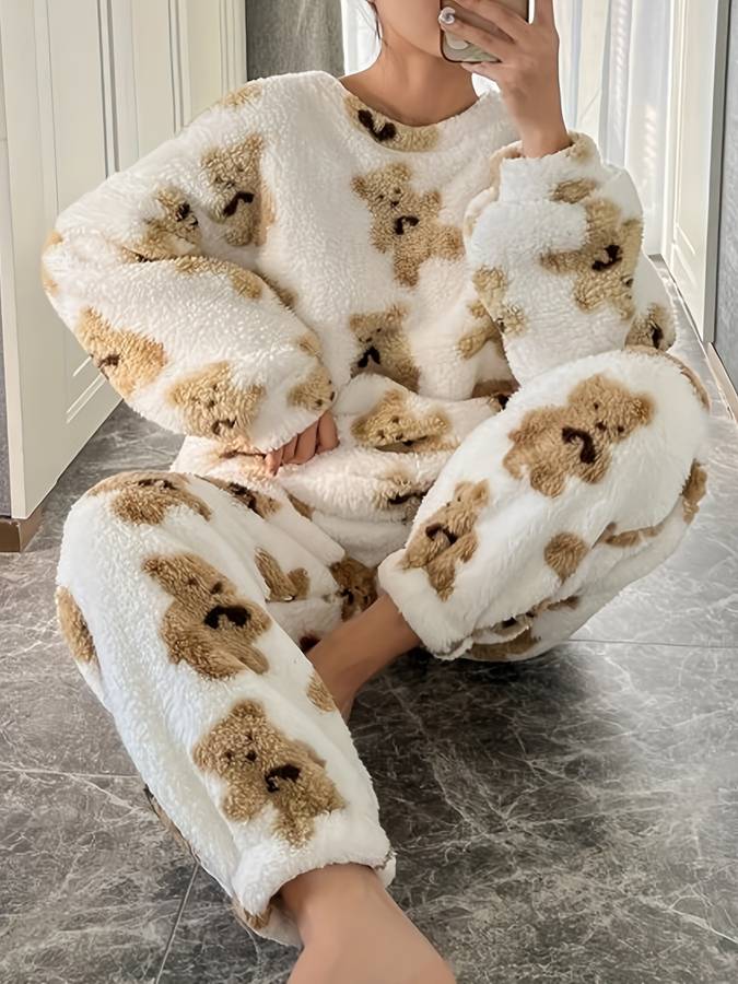 Danica - Ensemble loungewear ultra confortable avec imprimé ours blanc pour femme