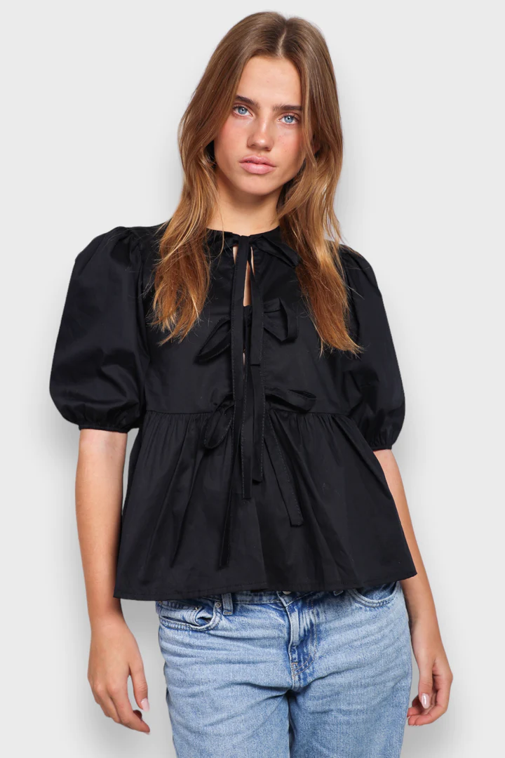 Berynth | Chemisier chic pour femmes avec des manches bouffantes et un détail nœud - un top élégant et stylé