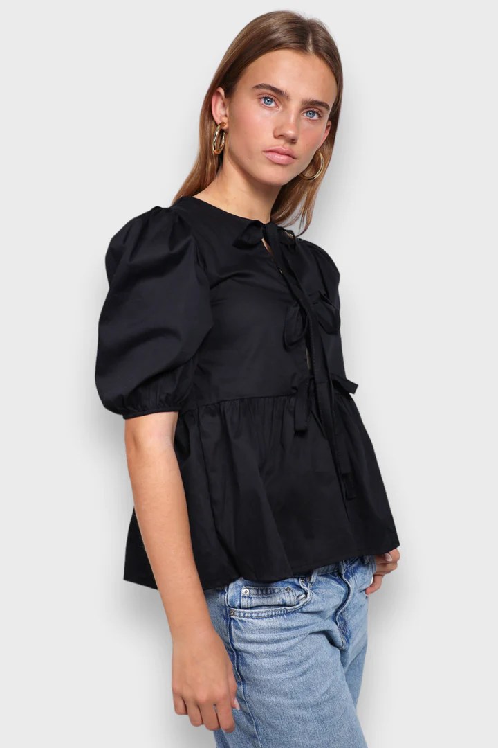 Berynth | Chemisier chic pour femmes avec des manches bouffantes et un détail nœud - un top élégant et stylé