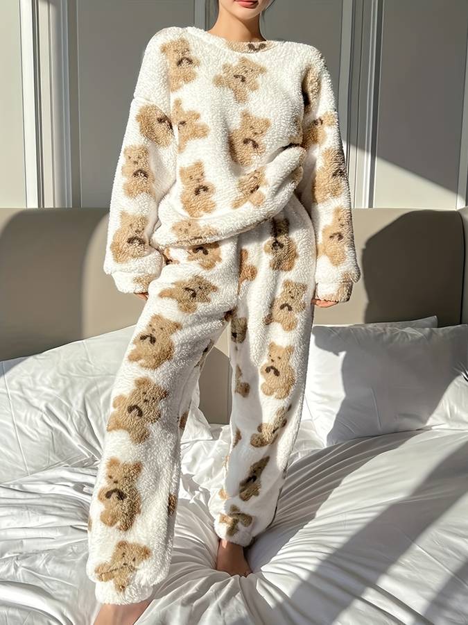 Danica - Ensemble loungewear ultra confortable avec imprimé ours blanc pour femme