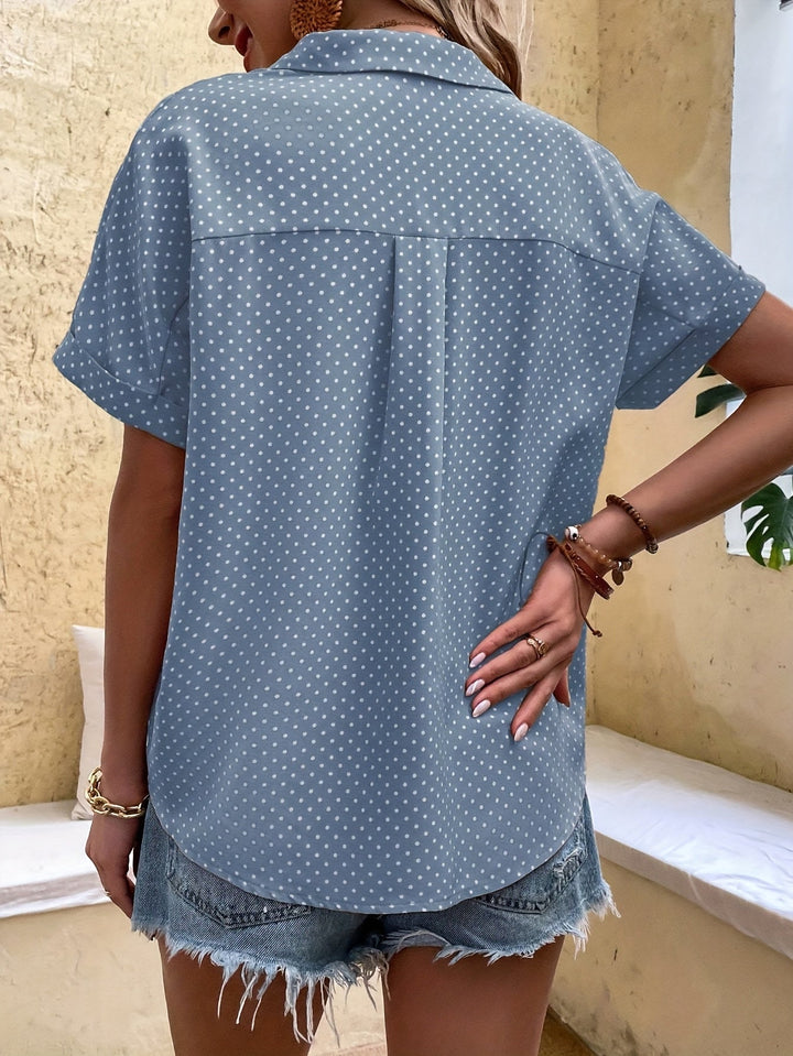Cvetka | Blouse élégante à pois et manches courtes - Chemise boutonnée pour un look élégant