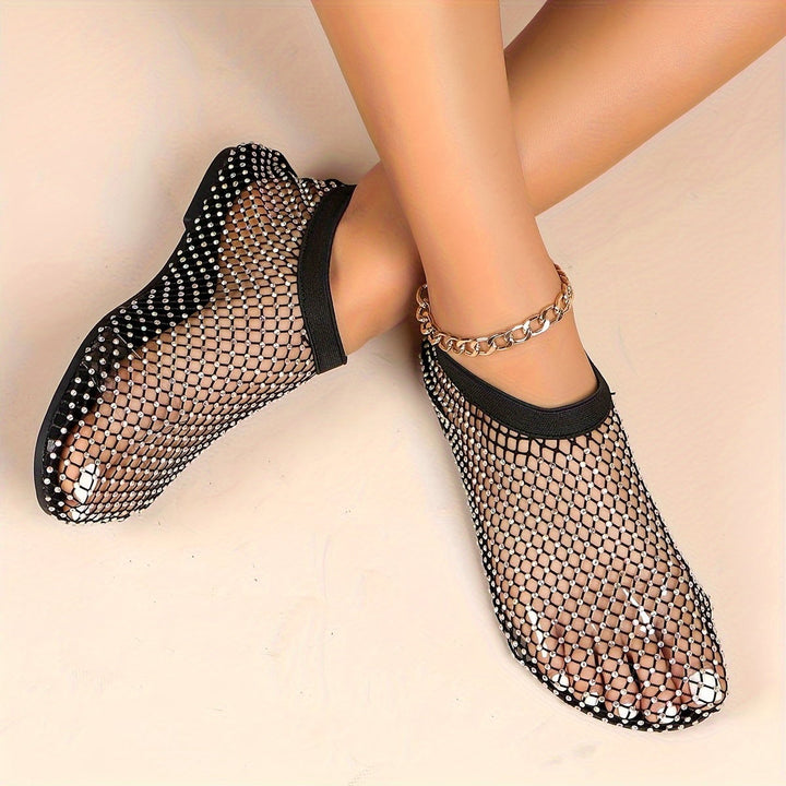 Jeane | Élégantes ballerines en mesh avec des accents de diamants scintillants