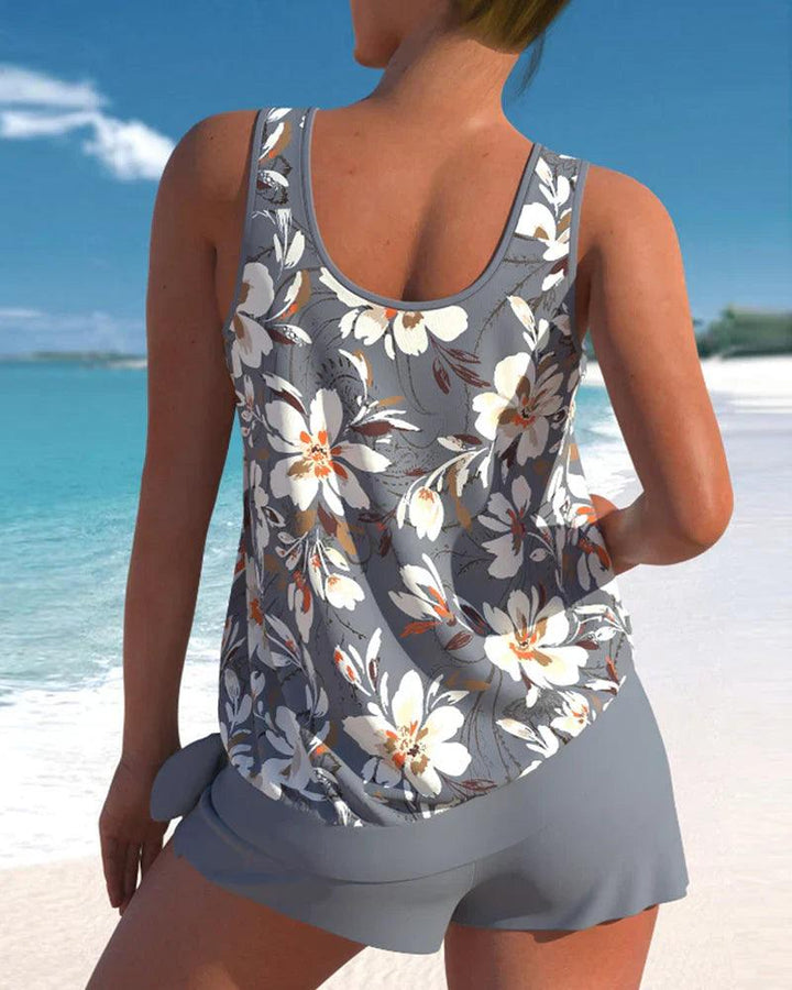 Tankini élégant avec imprimé floral pour femmes pour un look de plage stylé.