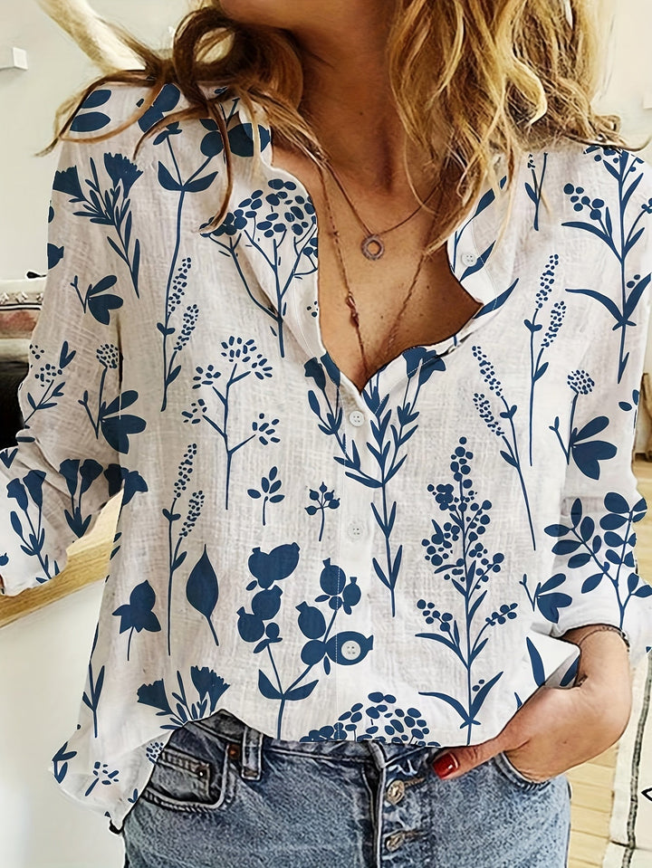 Chemisier Femme Velmira avec Imprimé Floral et Boutonnage - Manches Longues, Style Décontracté, Col Rabattu