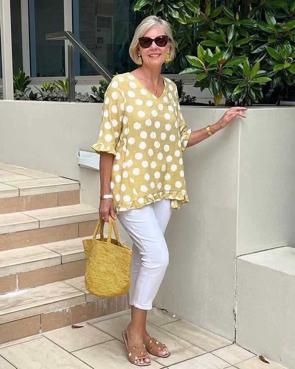 Josepha - Blouse élégante en V décolleté avec un charmant imprimé à pois