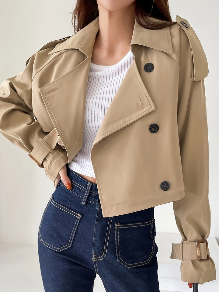 Evelyn - Trench-coat kaki stylé avec col à revers et fermeture à plumes chic pour femme