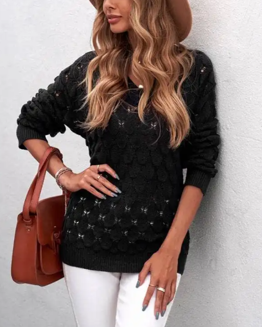 Livia - Élégant pull classique en tricot à col et V pour un style intemporel