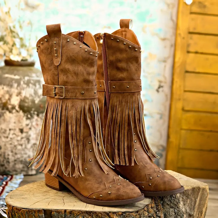 Celeste - Bottes stylées pour femmes, ornées d'un gland élégant et d'un talon stable