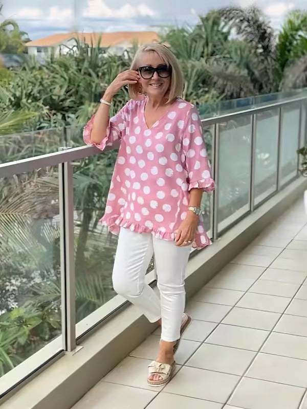 Josepha - Blouse élégante en V décolleté avec un charmant imprimé à pois