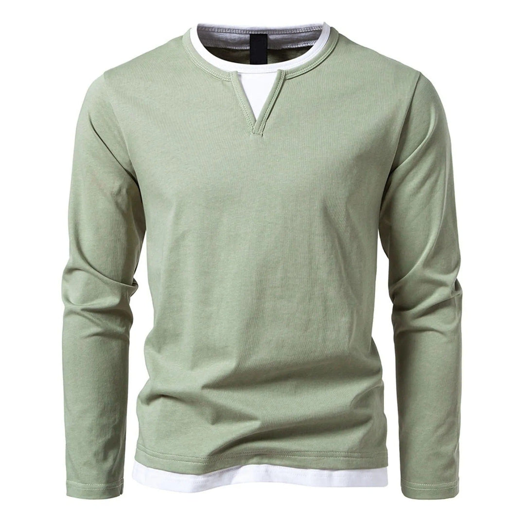 Coen™ T-shirt long à manches longues pour hommes, confortable et décontracté, avec un élégant col en V
