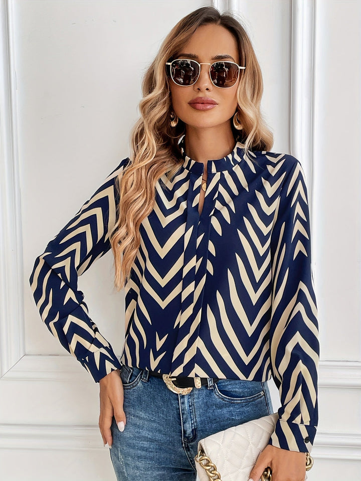 Praskovia | Blouse Élégante à Motif Chevron avec Col Rond et Manches Longues pour un Look Chic