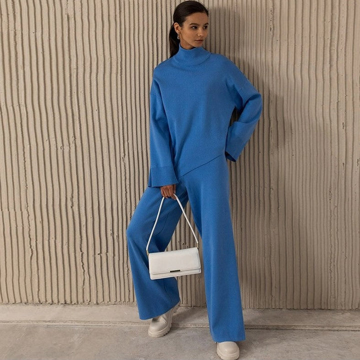 Coton Doux - Ensemble élégant à 2 pièces avec col roulé asymétrique pour un look stylé.