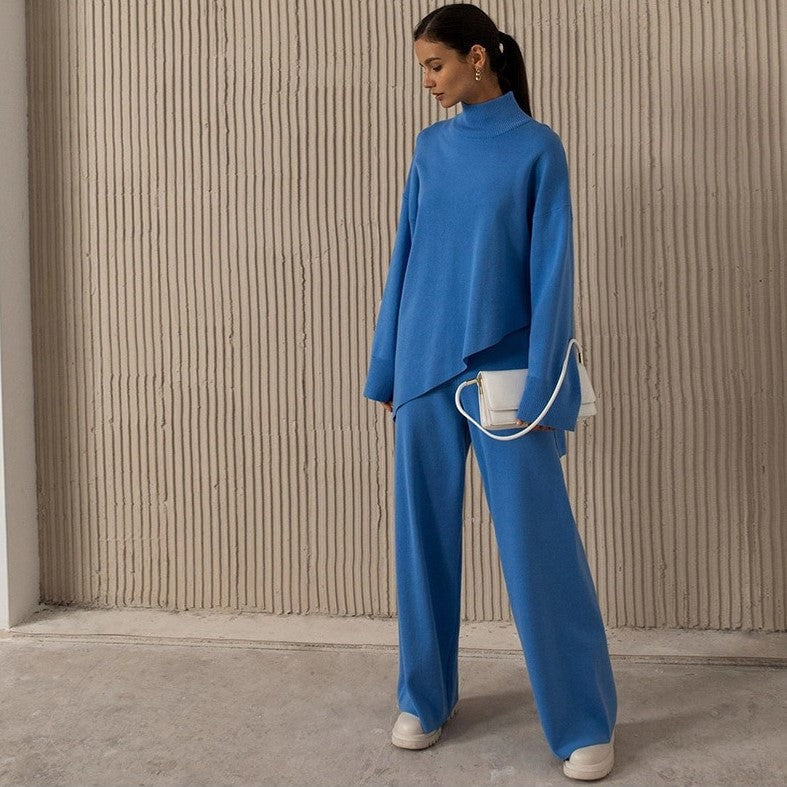 Coton Doux - Ensemble élégant à 2 pièces avec col roulé asymétrique pour un look stylé.