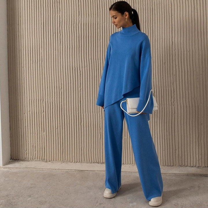 Coton Doux - Ensemble élégant à 2 pièces avec col roulé asymétrique pour un look stylé.