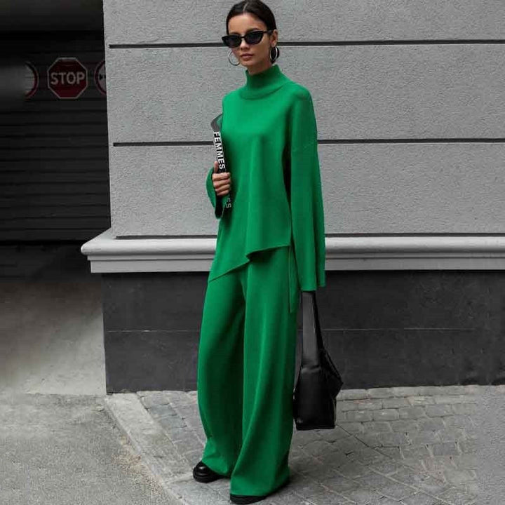 Coton Doux - Ensemble élégant à 2 pièces avec col roulé asymétrique pour un look stylé.
